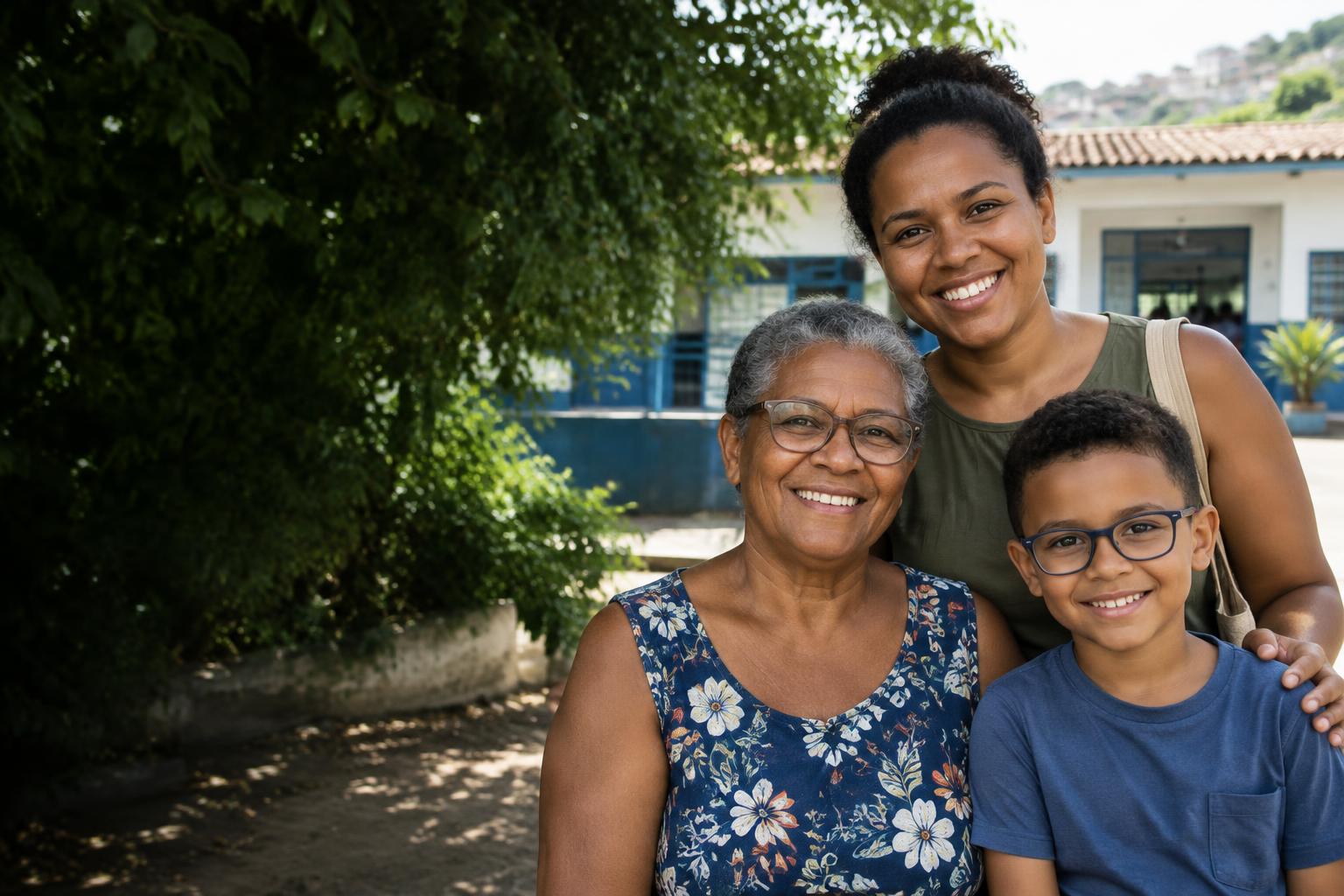 Família reunida em uma imagem ilustrativa de cuidado visual comunitário